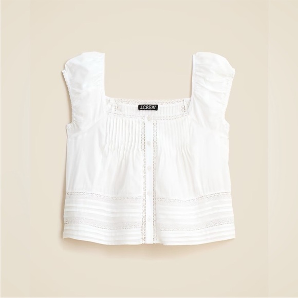 J. Crew Cap-sleeve lace-trim top in cotton voile - Picture 1 of 3